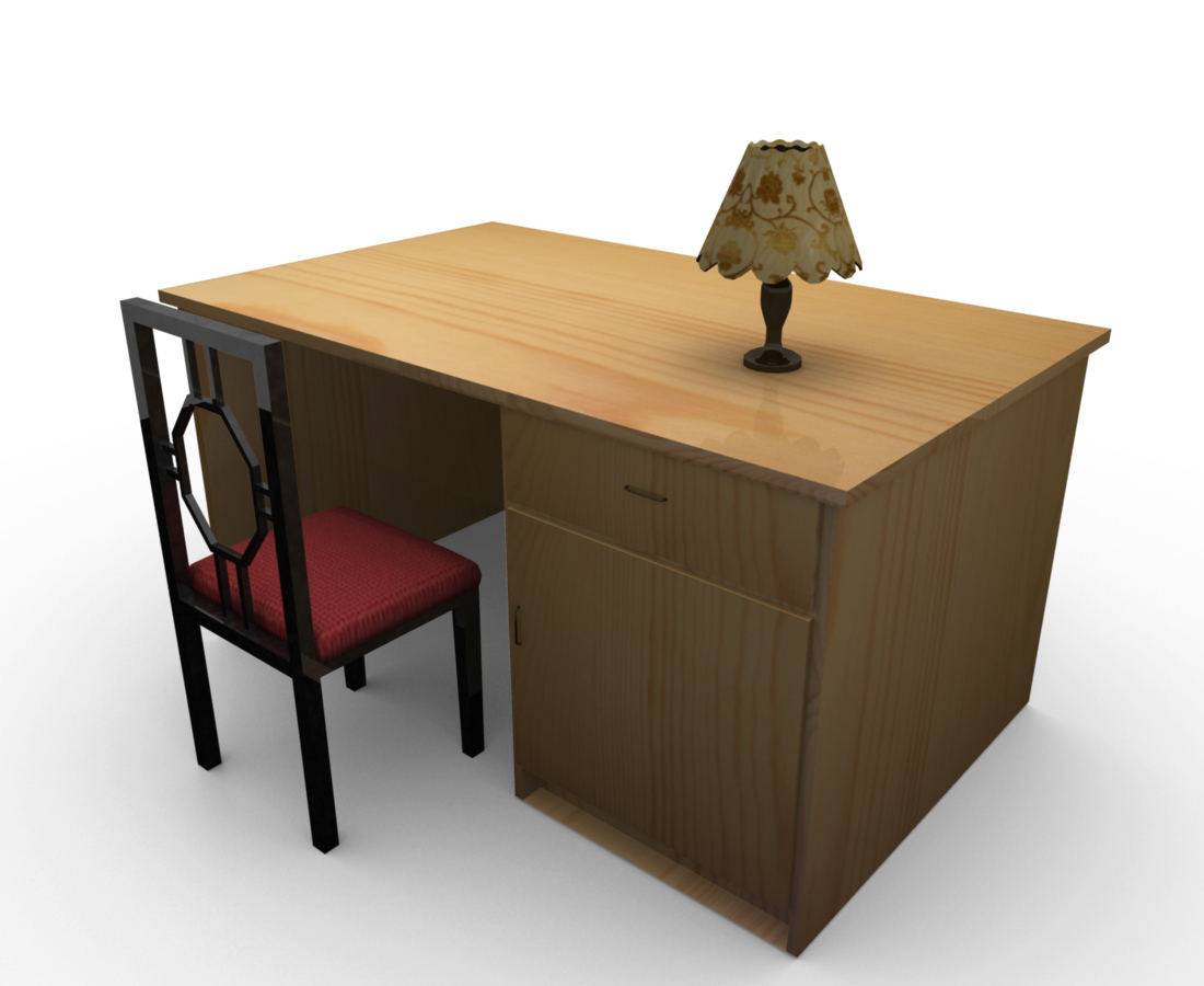 Office Table, Chair \u0026 Table Lamp Polygon Model  3D Model